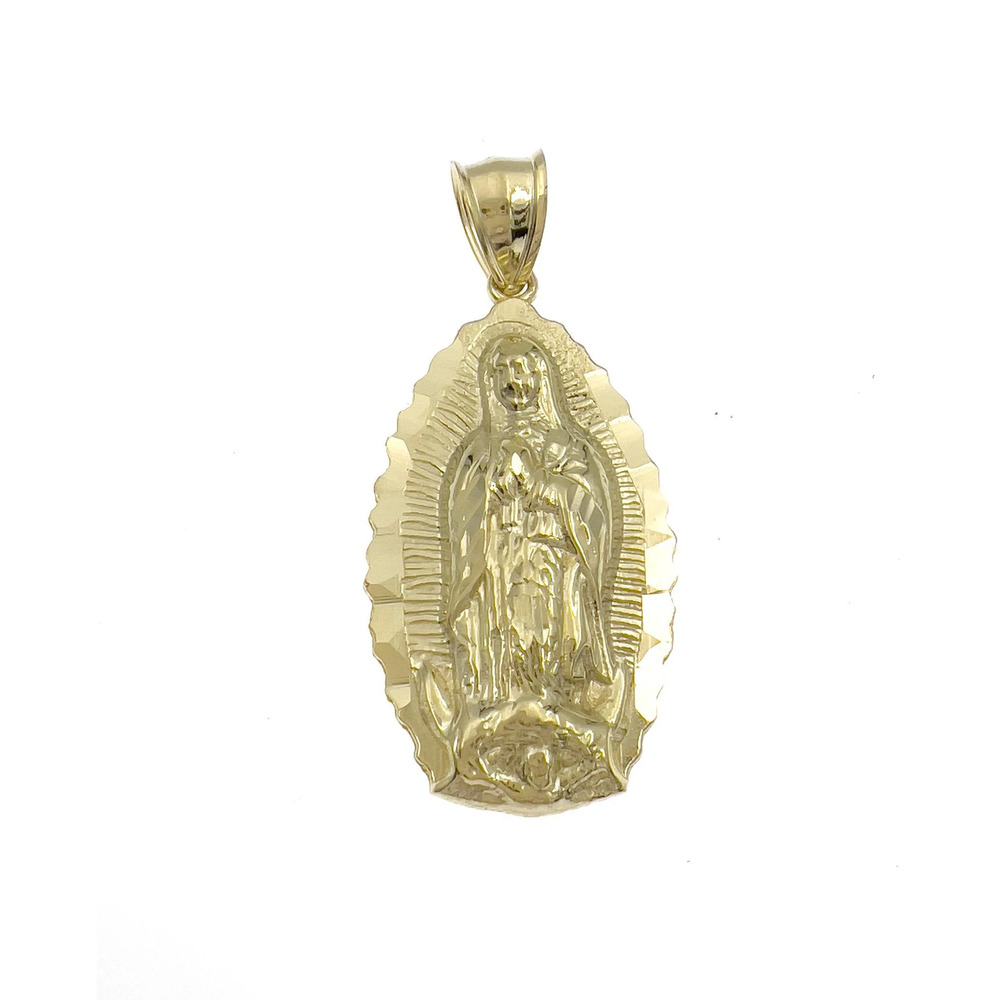 Lady Guadalupe Virgin Mary Pendant Charm Real 10k Yellow Gold 1.6"